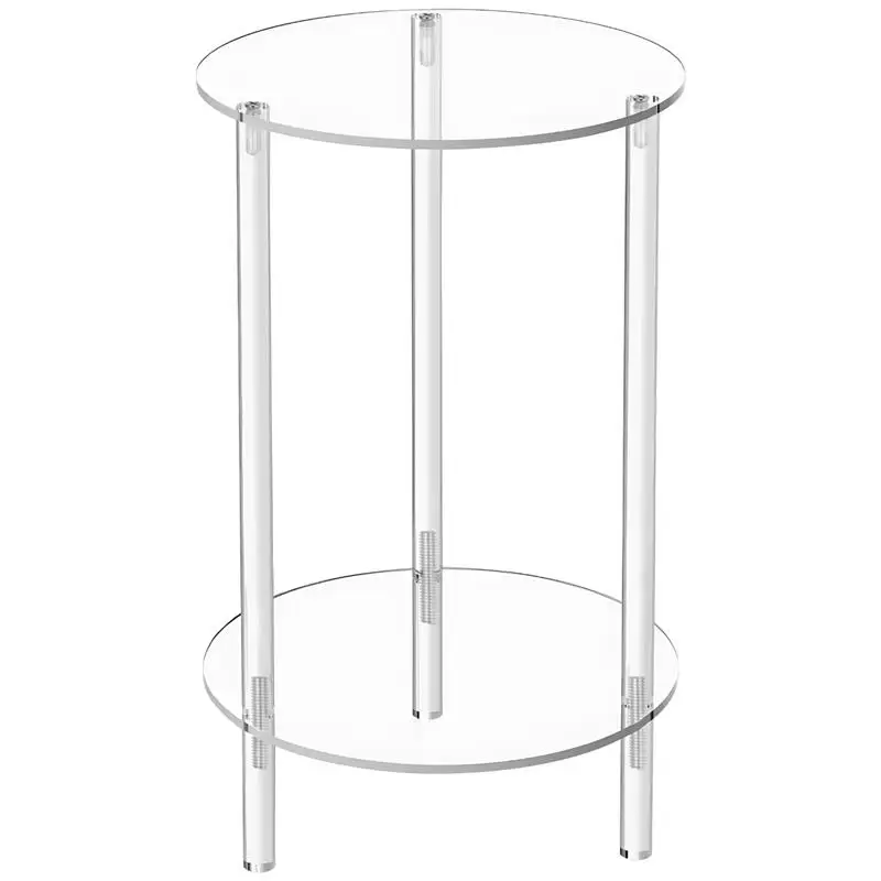 2-Tier Acrylic Round Side Table Coffee Table For Small Spaces Round Bedside Table Nightstand Small End Table Clear Side Table