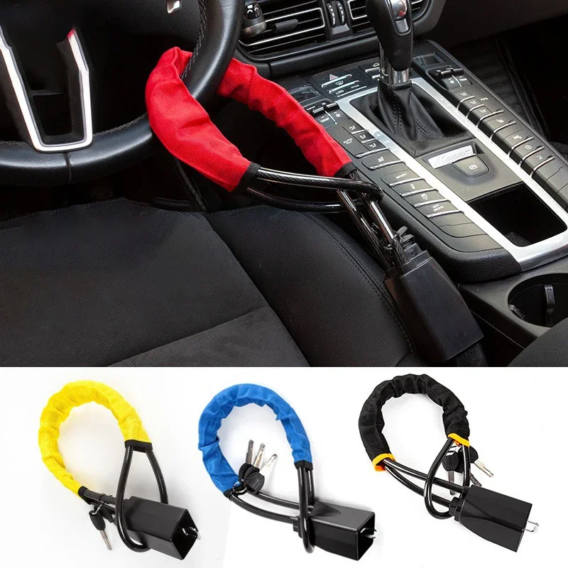 Car Steering Wheel Lock with Seat Belt Buckles Sturdy Lock Universal Theft Prevention Anti Device Lock for Truck SUV Van RV