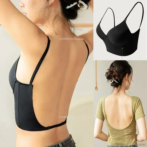 Talla única que se adapta a todos los sujetadores invisibles con espalda abierta desnuda, ropa interior íntima Sexy para mujer, pecho pequeño Pudh Up, costuras recogidas sin espalda