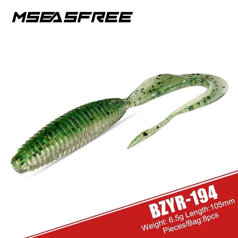 

MSEASFREE-Swimbait Artificial Silicone Lure, Curly Worms, Soft Bait, Bass Pike Fishing, Jigging Wobblers, 105mm, 6.5g, 8Pcs Pack