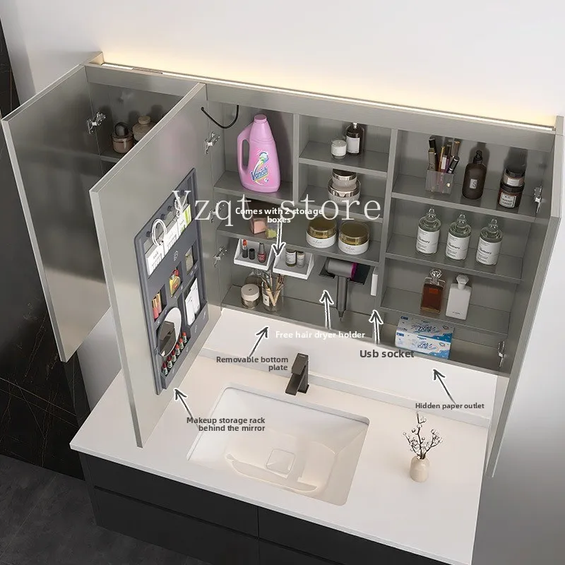 Stainless steel mirror cabinet door storage beauty integrated storage bathroom moisture-proof heightened drain mirror cabinet