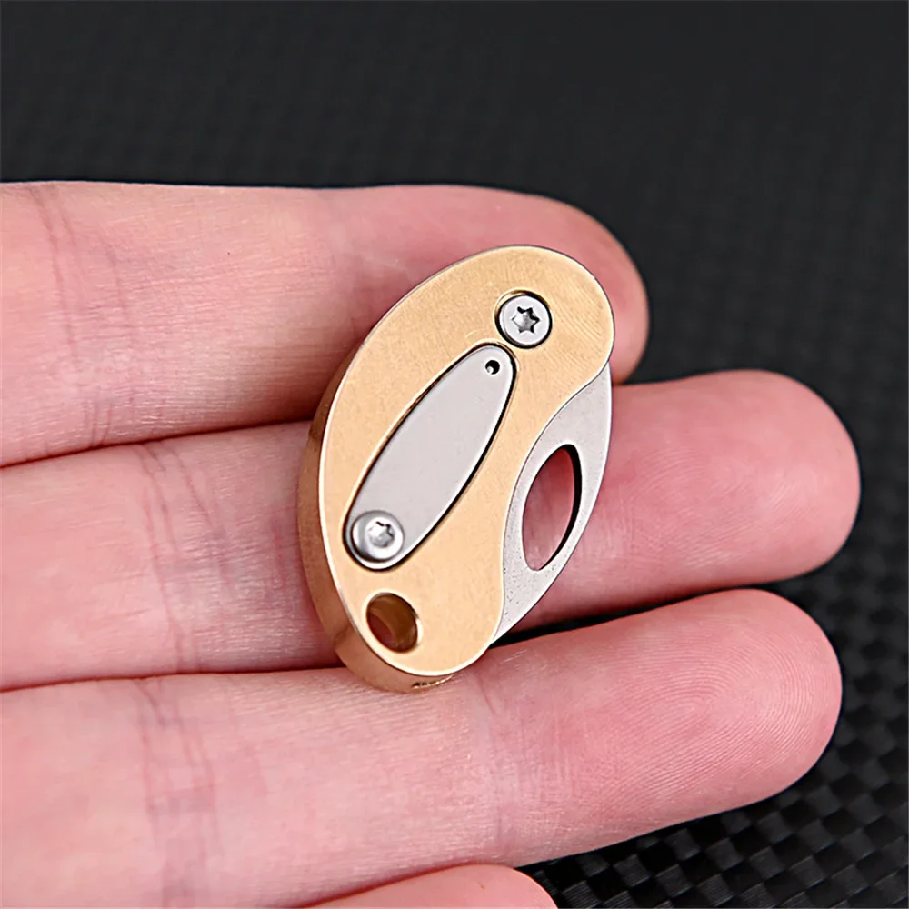 Pigeon Egg Brass Folding Knife Mini Creative Portable Outdoor Unpacking Express Fruit Knife Pendant Self-defense Sharp Key Chain