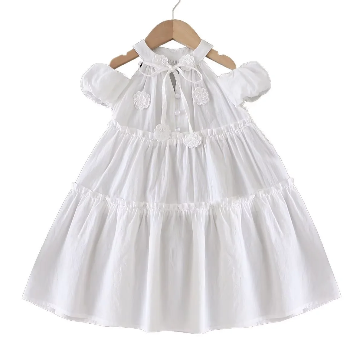 

Baby Girl's Summer Dress Fashionable Cotton Short Sleeve White Princess Dress for Children 3 5 6 7 Y