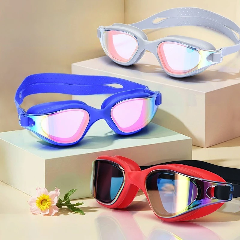 

Противотуманные профессиональные цельные силиконовые очки для плавания в большой оправе для взрослых с гальваническим покрытием