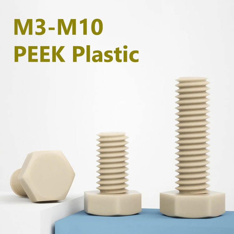 1/2Pcs PEEK External Hexagon Head Bolts M3 M4 M5 M6 M8 M10 Outer Hex Heat Resistant Acid Alkali Insulated Plastic Screws