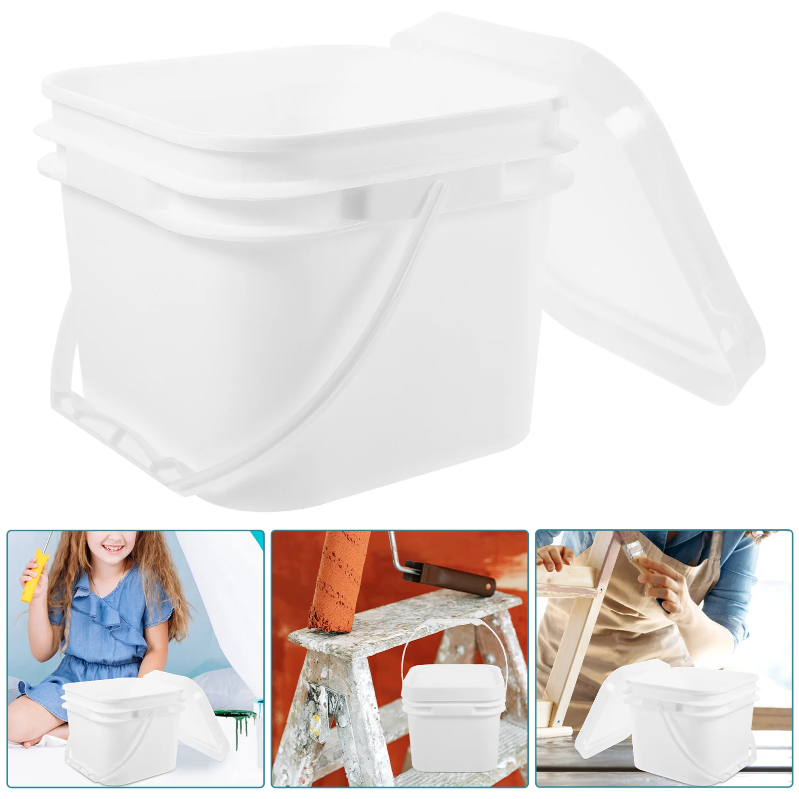 

2.5L Paint Bucket White ABS Material Handle Square Container Storage Mixed Paint Water Adhesive Varnish Pigment