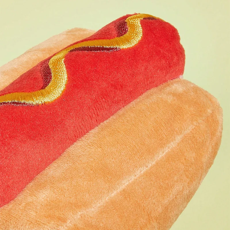 1pc Hot Dog Design Haustier Schleifen Zähne Quietschendes Plüschtier, Langlebiges Kauspielzeug Für Hund Interaktive Versorgung – Detail 4