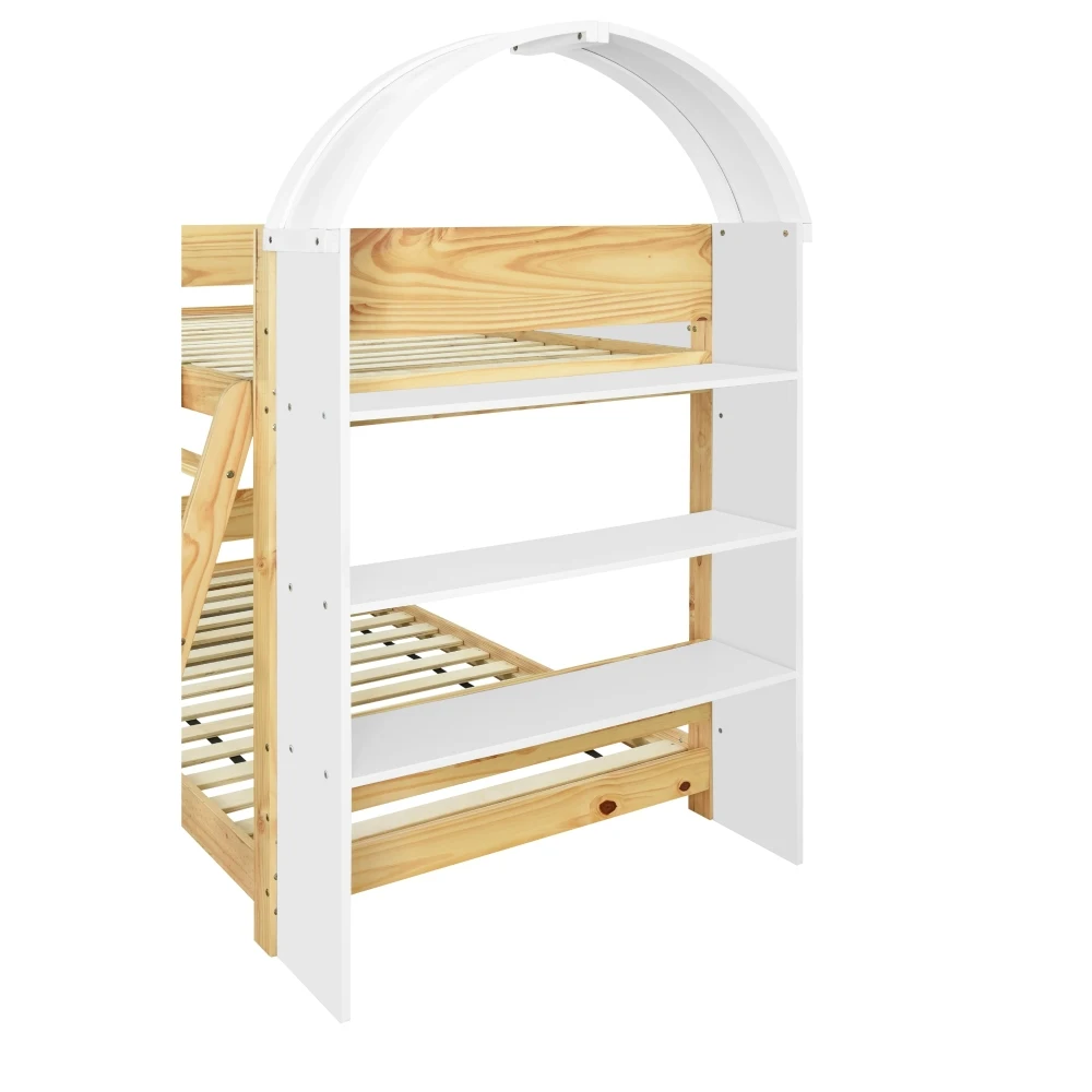 Kinder-Etagenbett mit 3-stufigem Regal, 3-stufiger Leiter und Sicherheitsgitter – stabile Lattenrostkonstruktion, geeignet für Kinderzimmer (ohne Matratze). – Detail 22