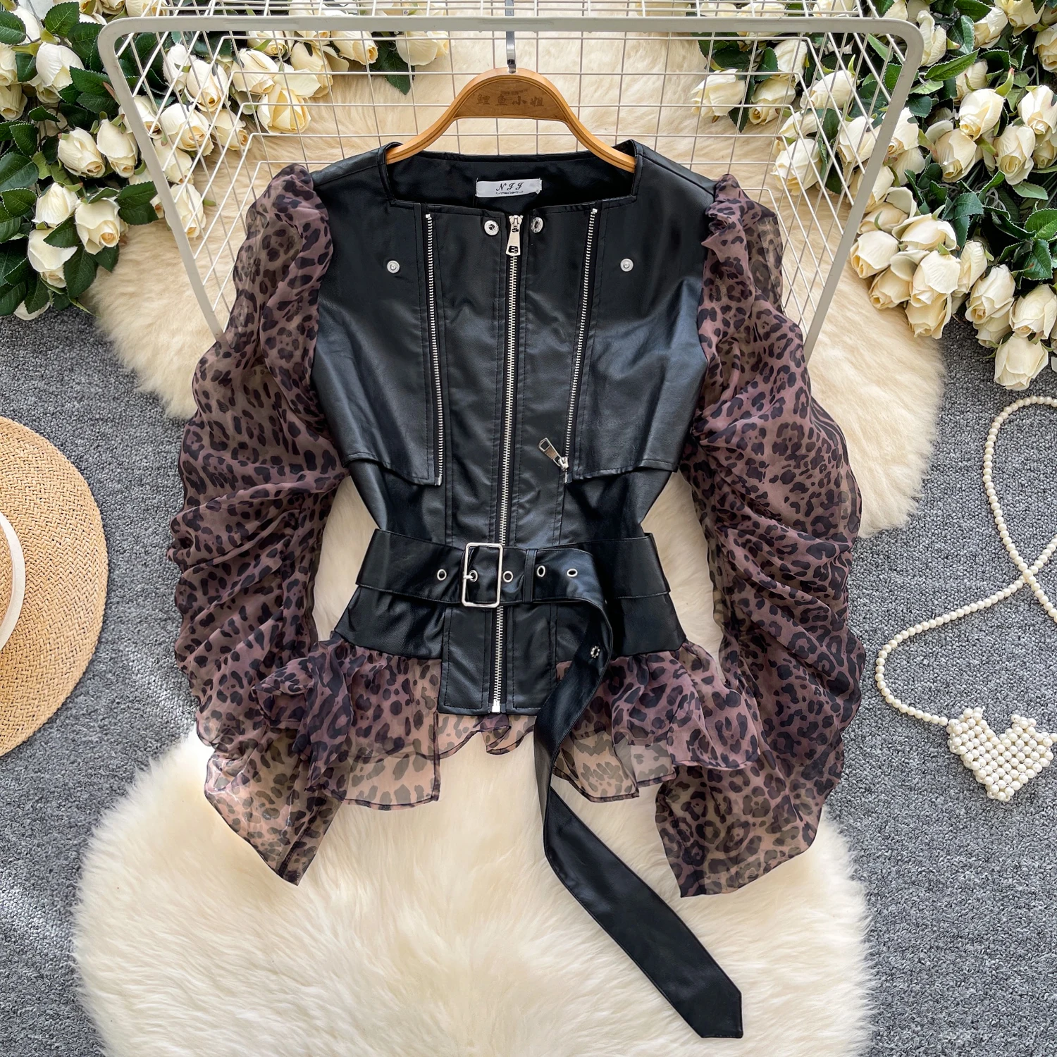 Chique vintage lange mouw luipaard rits losse elegante mode sexy bohemien damesblouse dames