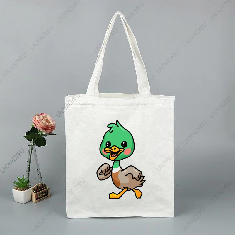 Cute Happy Little Duck Cartoon Shopping Bag per le donne borse di stoffa Totebag Tote Shopper estetica donna Canvas Large University