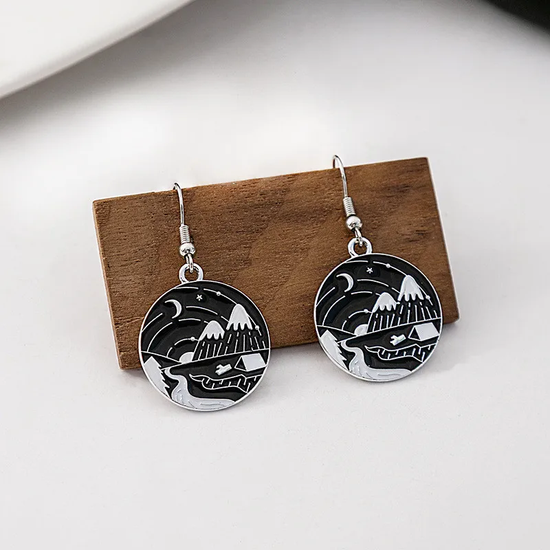 Simple Commuting Style Round Pendant Earrings Fashion Waves Mountains River Dangle Ear Jewelry Party Gifts For Women Girls