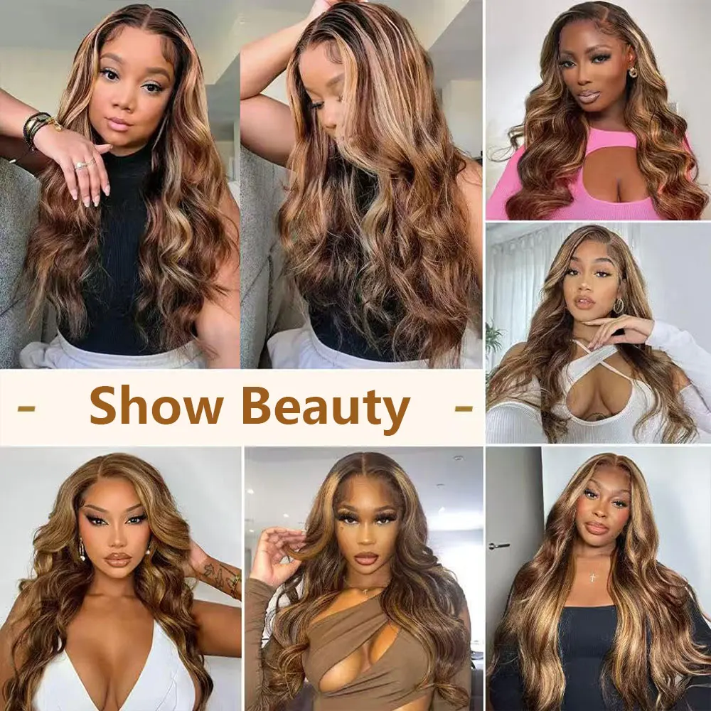 تسليط الضوء على أومبير P4/27 باروكة من شعر طبيعي الدانتيل قبل Plucked13x4 مستقيم HD الدانتيل الشفاف الجبهة باروكة من شعر طبيعي 34 بوصة 200% الكثافة