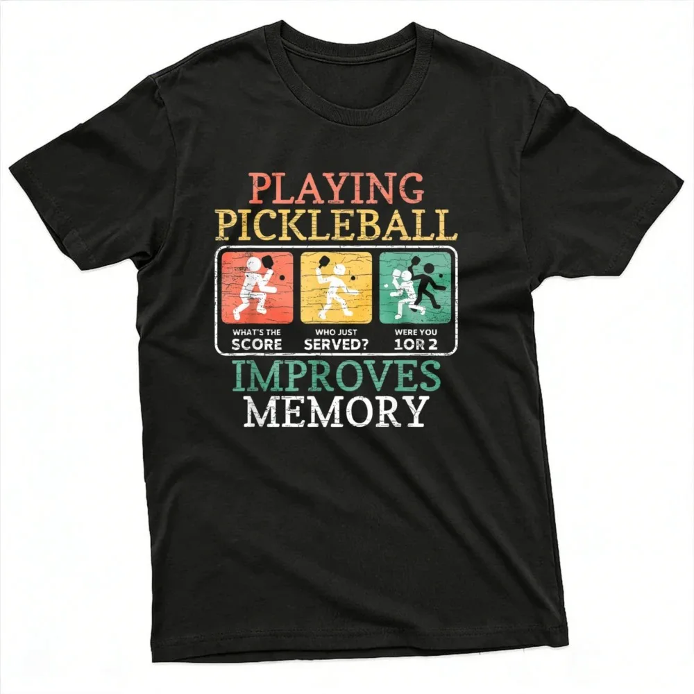 Playing Pickleball Improves Memory Pattern Summer Men Cotton T-Shirt Casual Sporty Style for Outdoor Activities Casual Male Tops