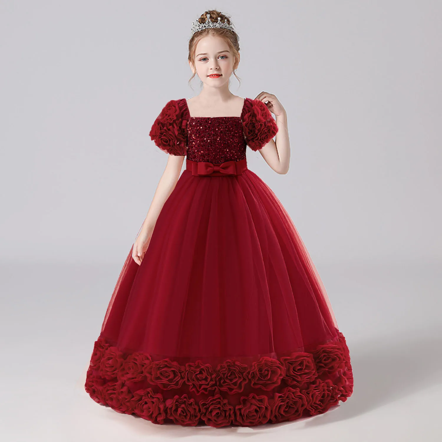 Elizabeth Fashion-Robe longue à manches fleuries pour petites filles, fête d'anniversaire, reconstitution historique, fête d'anniversaire, robe formelle