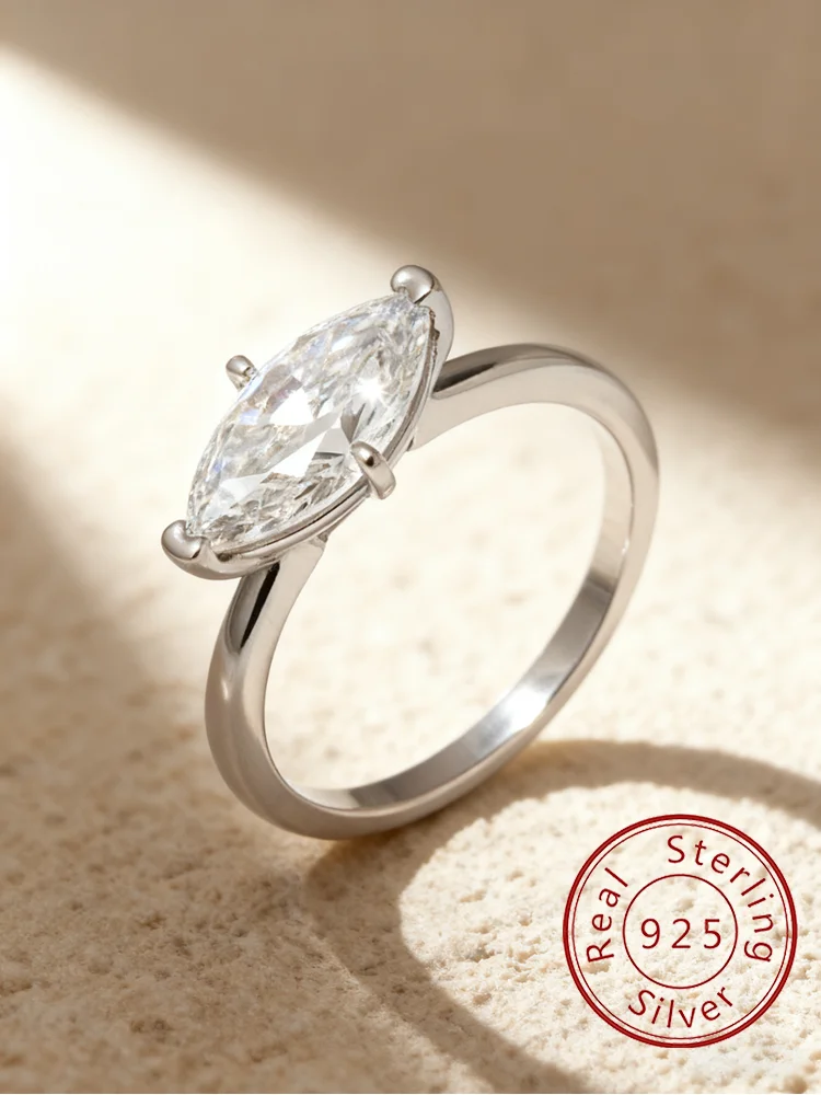 

Изысканное модное кольцо из стерлингового серебра 925 пробы с цирконом в форме маркизы для женщин, помолвка, годовщина свадьбы, ювелирные изделия высокого качества