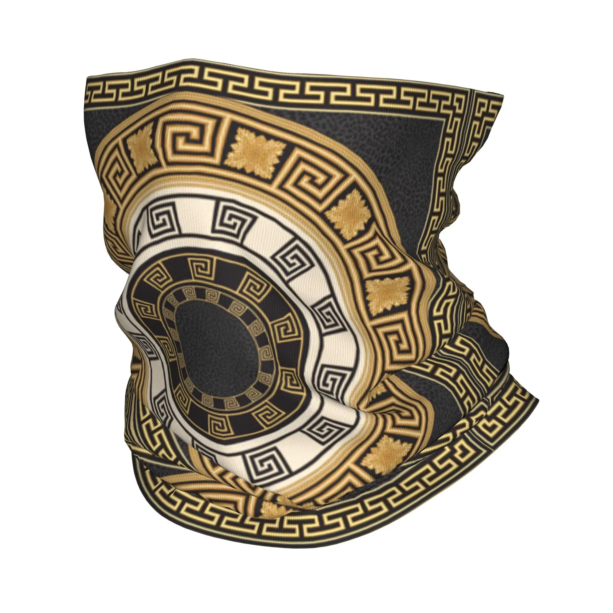

Golden Greek Meander Design Bandana Neck Gaiter Printed Wrap Scarf Multifunction Headwear Cycling For Men Women Adult