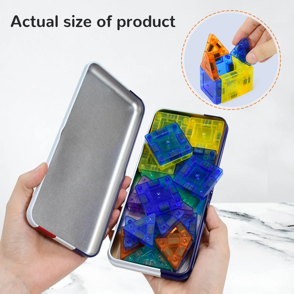 مجموعة بناء مغناطيسية للسفر، مكعبات بناء بلاط مغناطيسية صغيرة ثلاثية الأبعاد للأطفال