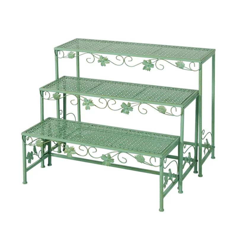 For American retro outdoor garden wrought iron flower stand, garden floor-to-ceiling flower pot stand, stepped multi-layer shelf