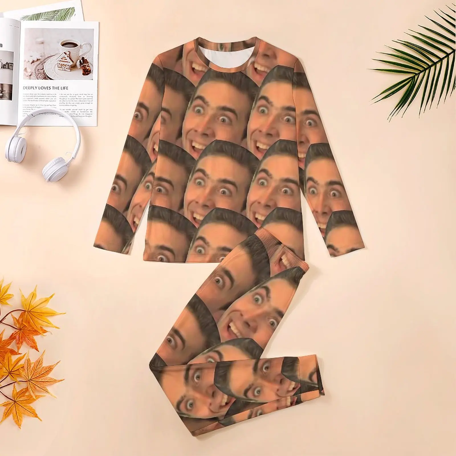 Meme Nicholas Cage Pajamas Hilarious Cage Male Long Sleeve Soft Pajama Sets Two Piece Home Autumn Custom Home Suit Birthday Gift