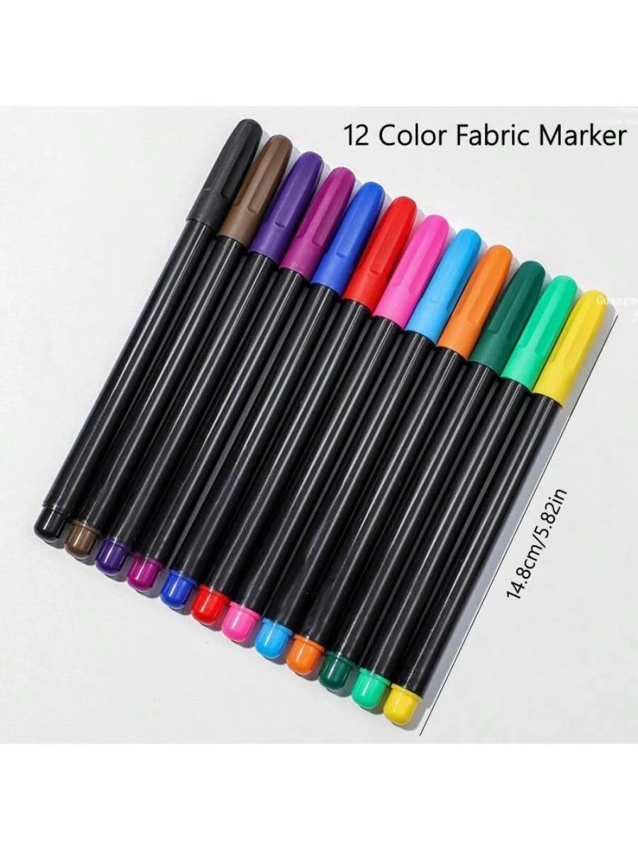 12 Colors Fabric Painting Waterproof Color Fabric Textile Marker Pen Set for T Shirt Shoes Clothes DIY Art Graffiti Drawing