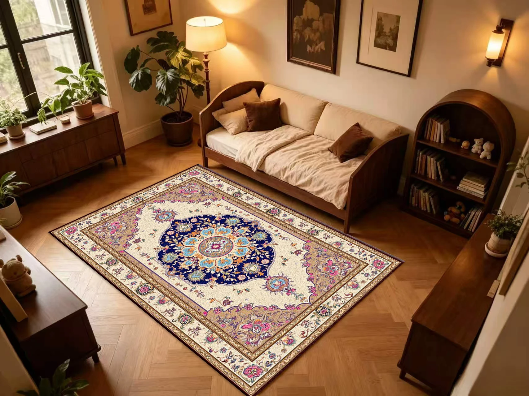 Vintage Oriental Medallion Carpet Flooring Luxury Traditional Persian Floral Border Pattern Floor Rug Elegant Large Household Wall-To-Wall Rug
