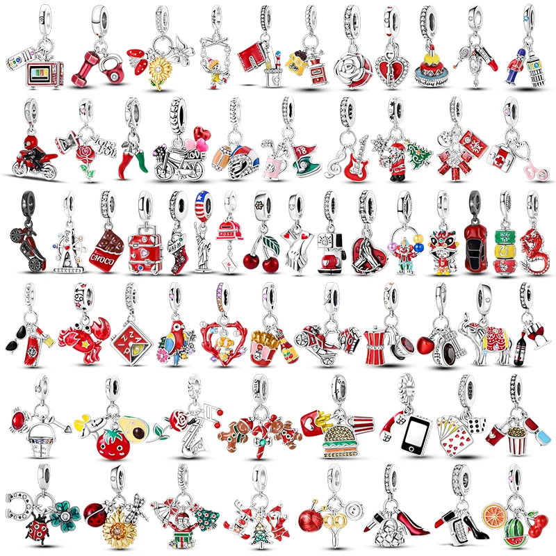 

Red Color Series Charms Beads 925 Silver Blood Heart Love Car Strawberry Fruit Dangle Fit Original Bangle Bracelet DIY Jewelry