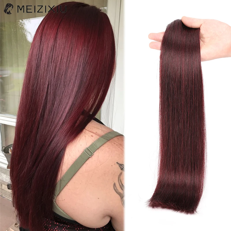 Fita 99j em extensões de cabelo 100% remy cabelo sedoso em linha reta fita sem emenda em extensões de cabelo humano para mulher 24 Polegada 20 pçs borgonha