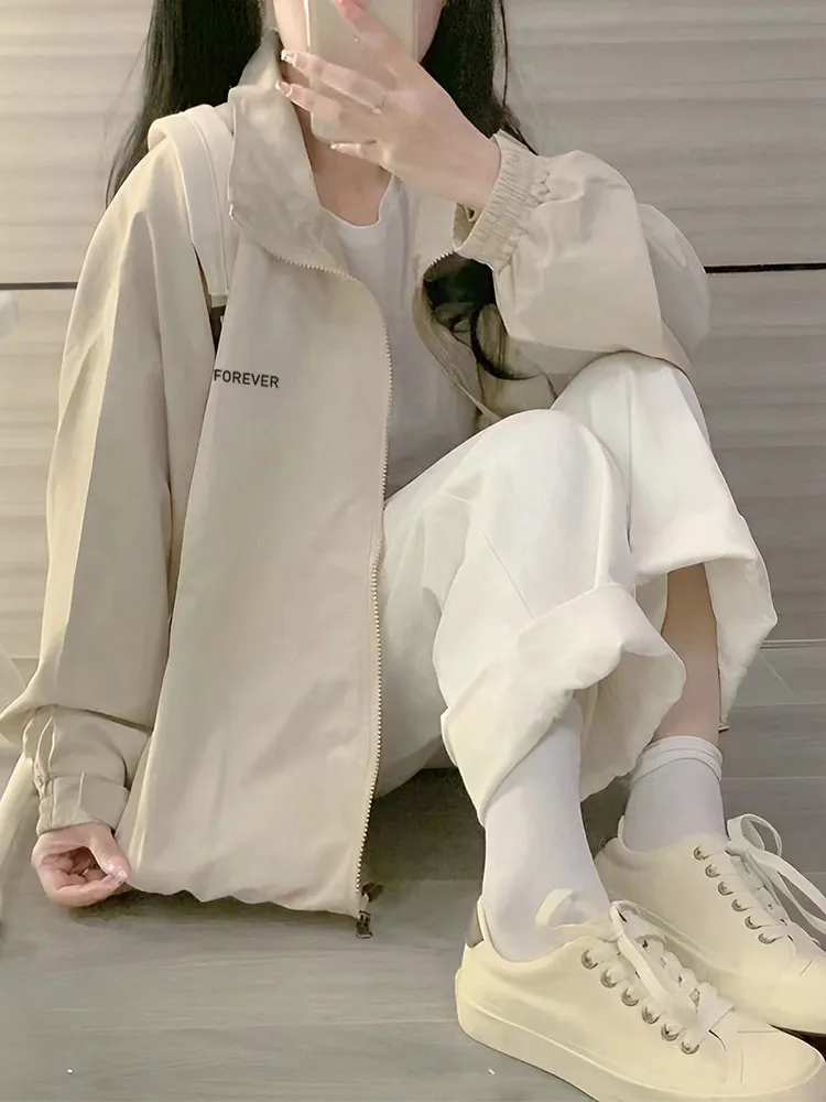 Windbreaker Jacket for Women Spring Autumn Casual Loose Fit Lightweight Sun Protection Student Streetwear Tops Coat