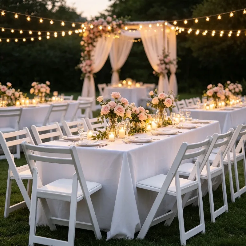 Slat Back Resin Folding Chair Stackable Portable White Resin Seat for Wedding Banquet Outdoor Party Indoor