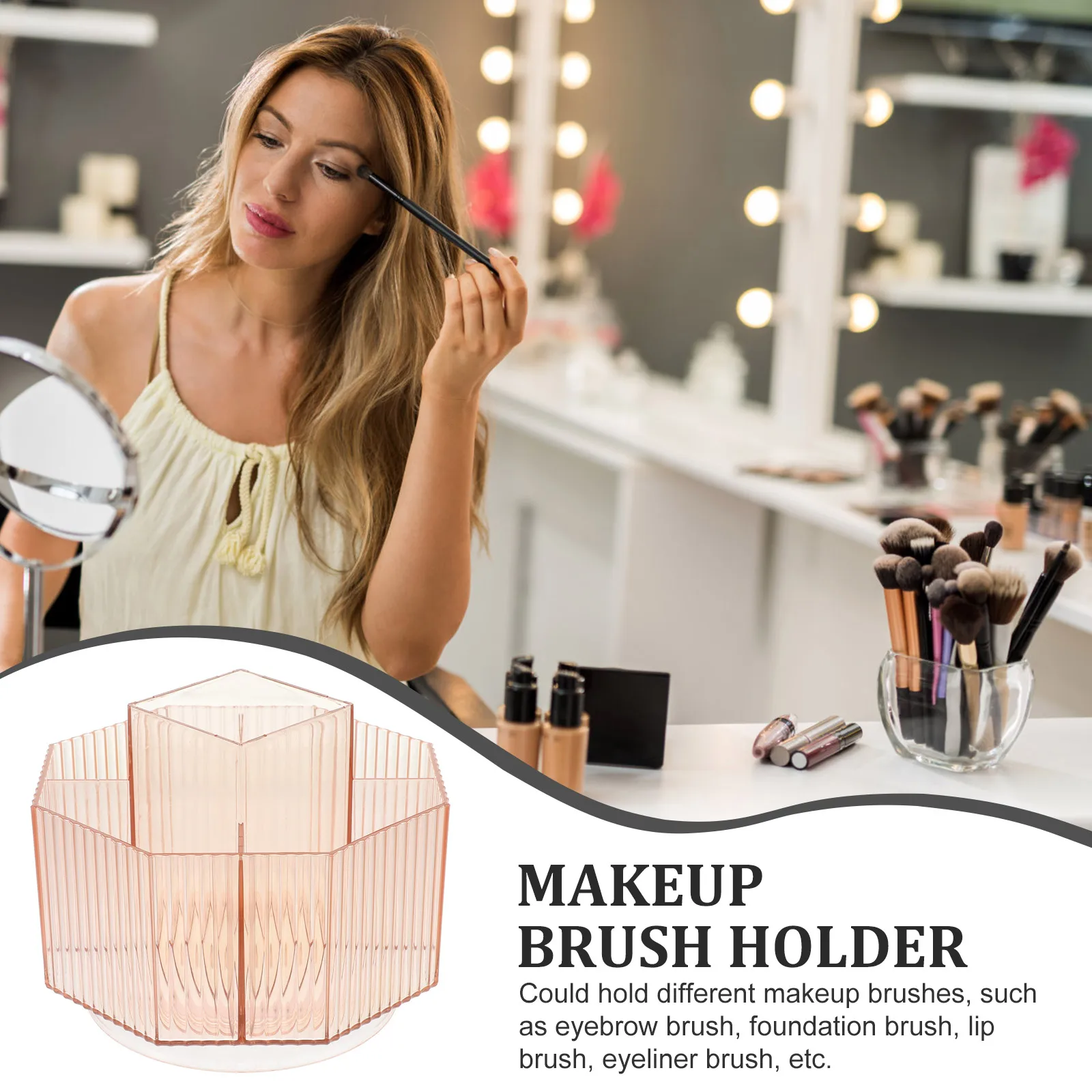 

Makeup Brush Holder Rotatable Desktop Organizer Large Capacity Brush Compartment Storage Box Makeup Organizer