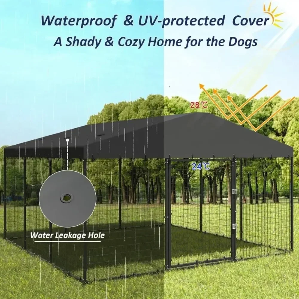

Large Dog Kennel Outdoor with Waterproof Roof Cover, Dog Cage Heavy Duty Dog Enclosures W/Upgraded Metal Mesh and Door