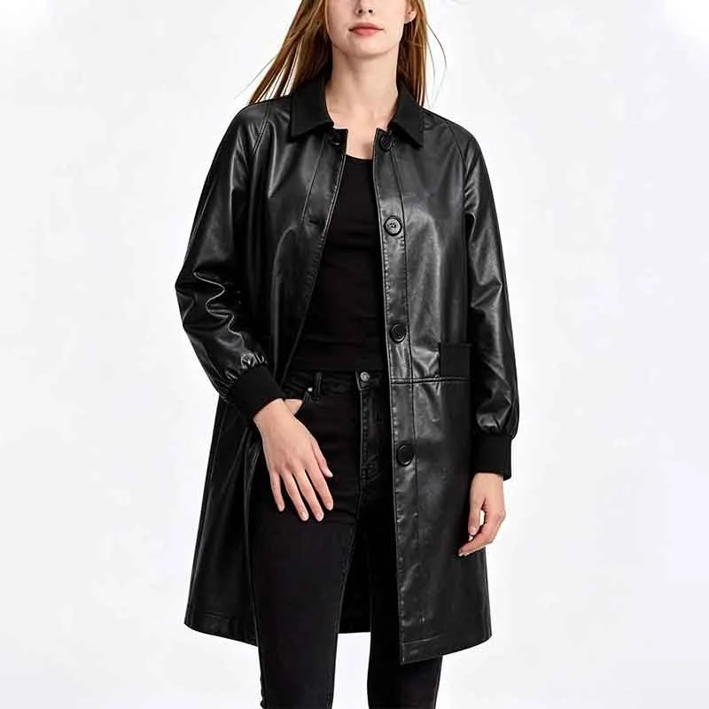 Casual Trendy Fashion Leather Jacket Women's Coat Medium Length Windbreaker Korean Version Slim Fit Cross-Border Autumn 2026
