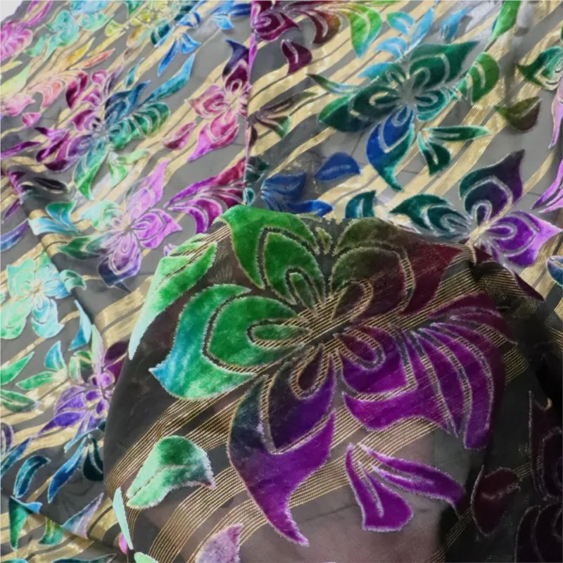 

Woven brocade velvet imitation silk gold thread bright rotten flower hand-painted fabric dress