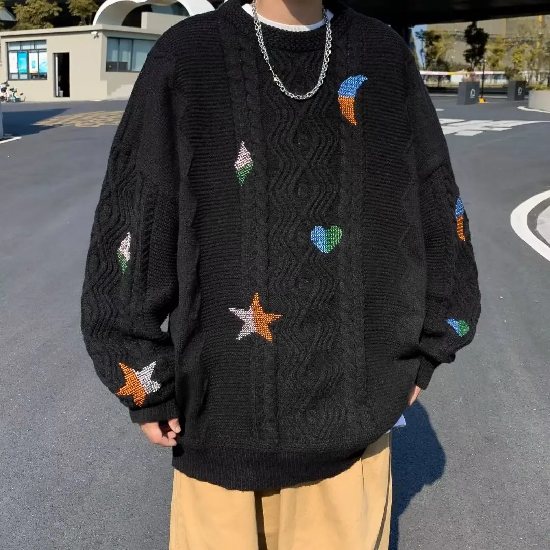 

Мужской свитер оверсайз из трикотажа, осенне-зимний, новый, в американском ретро-стиле, свободного кроя, удобный, длинный...