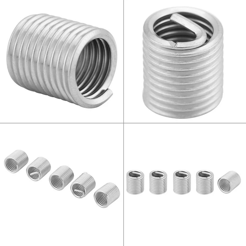 ABRE-100Pcs M8X1.25X2D Stainless Steel Coiled Wire Insert Set Helical Threaded Insert Wire Screw Sleeve Threads Repair Tools