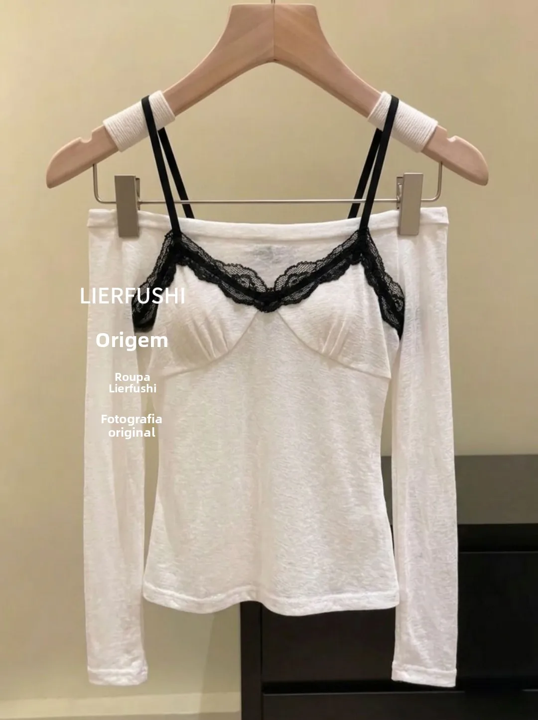 Sexy Lace Splice Long Sleeve T-Shirt Women's One Shoulder Design Pure Desire Atmosphere Slim Fit Top Autumn Fashion Ladies' C...