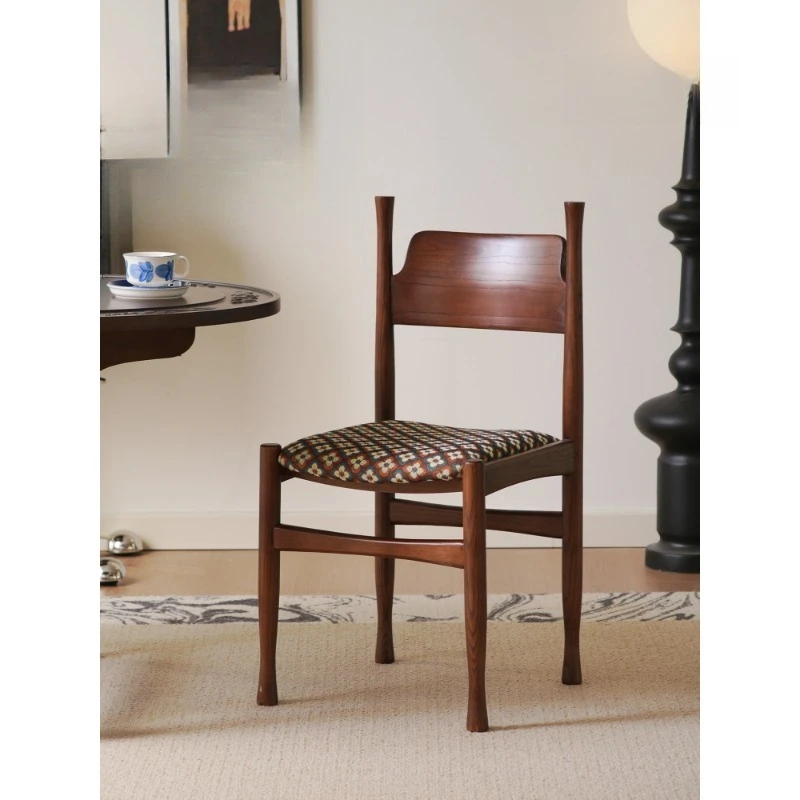 

Dining chair French solid wood walnut medieval home office cosmetic soft bag dining table chair