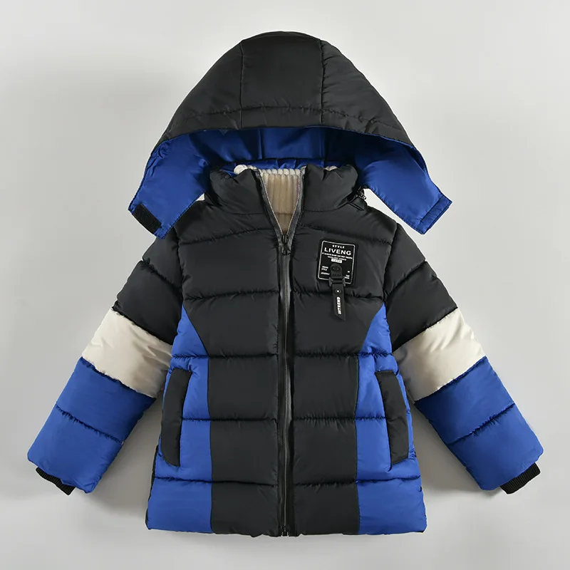 Winter Keep Warm Boys Jacket Letter Printing Fashion Baby Coat Hooded Outerwear Birthday Gift 2 3 4 5 Years Old Kids Clothes