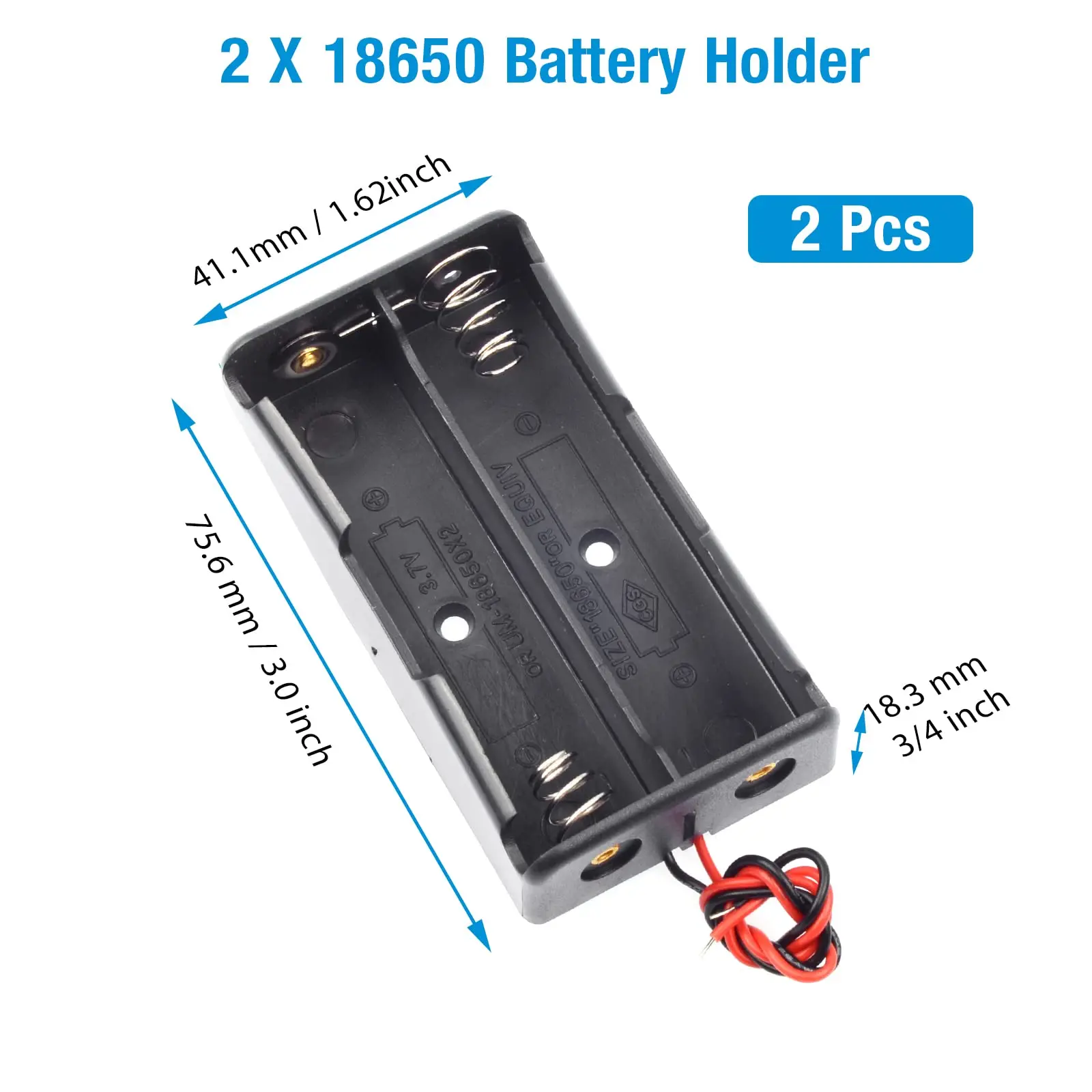 18650 Battery Holder Bundle with Wire DIY 18650 Battery Box 1/2/3/4 Cell Plastic Container with Connect Black Red Wires
