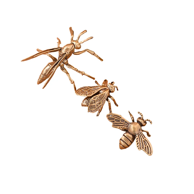 B*Solid Brass Simulation  Honeybee/Dragonfly Figurines Miniatures Tea Pet Funny Beetle Craft Desktop Ornament Home Decoratio