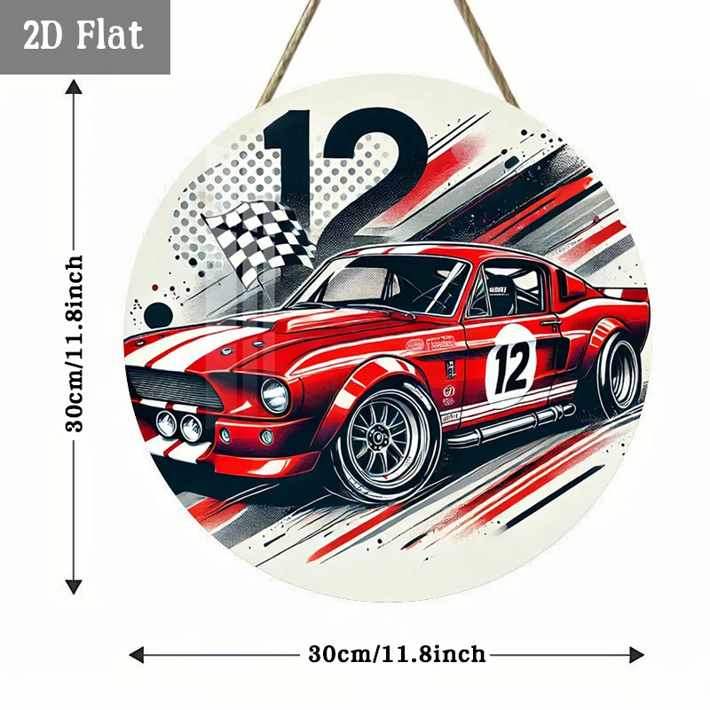 2D Flat, 1pc Vintage Number 12 Checkered Flag Race Car Wall Decor - Retro Motorsport Wood Panel Painting Suitable for Home, Gara