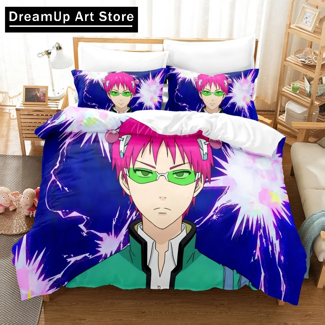 Anime Disastrous Life of Saiki K Bedding Set Duvet Cover Bed Set Quilt Cover Twin Single Queen King Size Boys Adult Home Textile