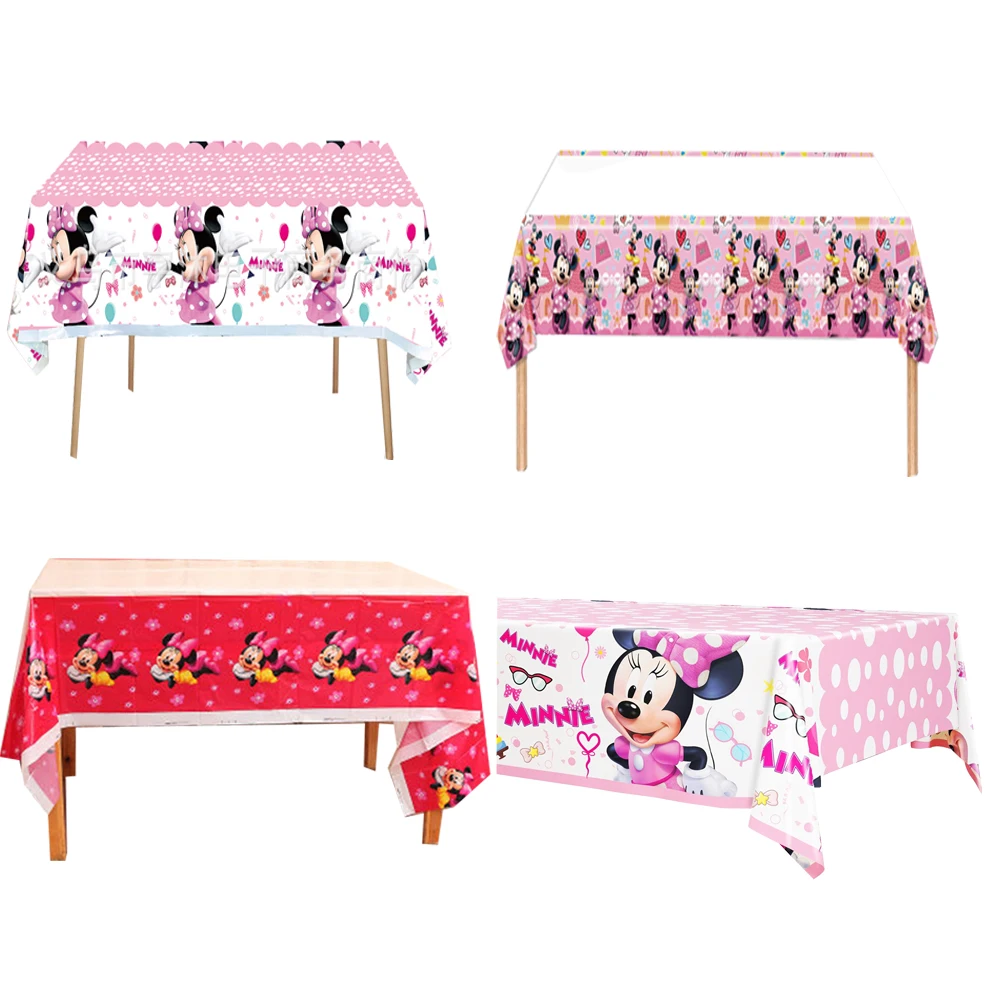 A disney minnie tema tampa da tabela para festa de aniversário, plástico toalha de mesa para o chá de bebê, menino, 1 pçs/lote