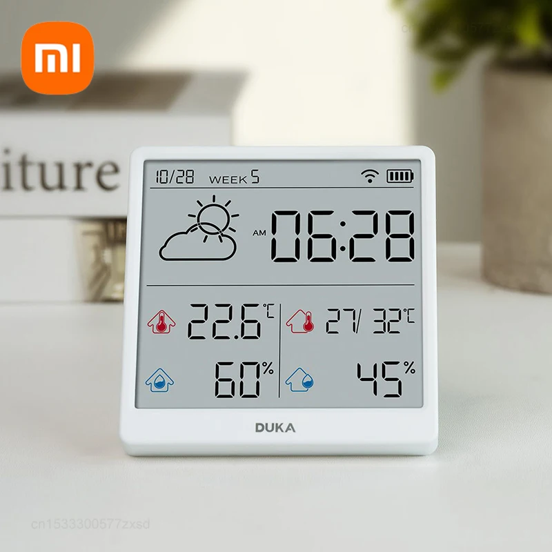 Xiaomi-duka Smart Home Wifi Sensor de Temperatura e Umidade do Tempo Relógio Interno Higrômetro Termômetro Display Digital Lcd