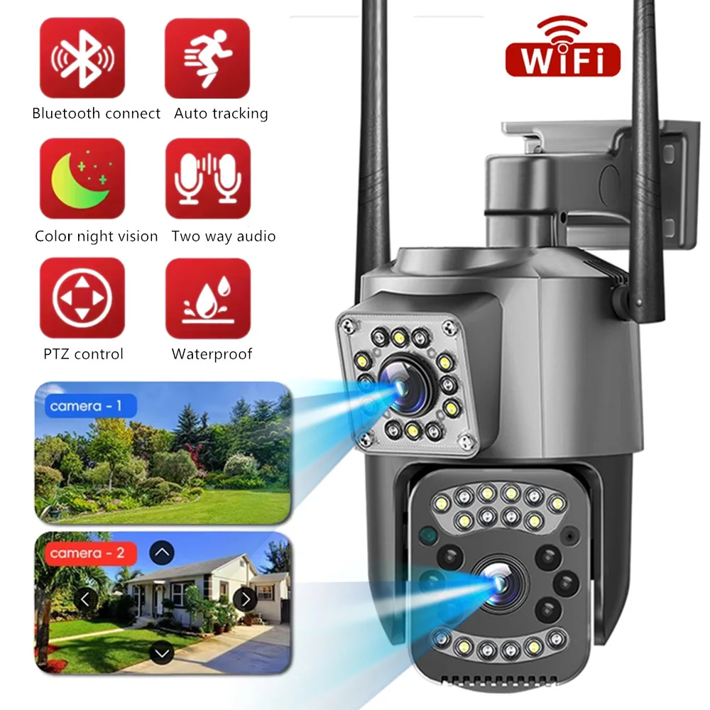 

V380 dual screen outdoor wireless high-definition night vision cross-border distribution ball network dual camera monitoring