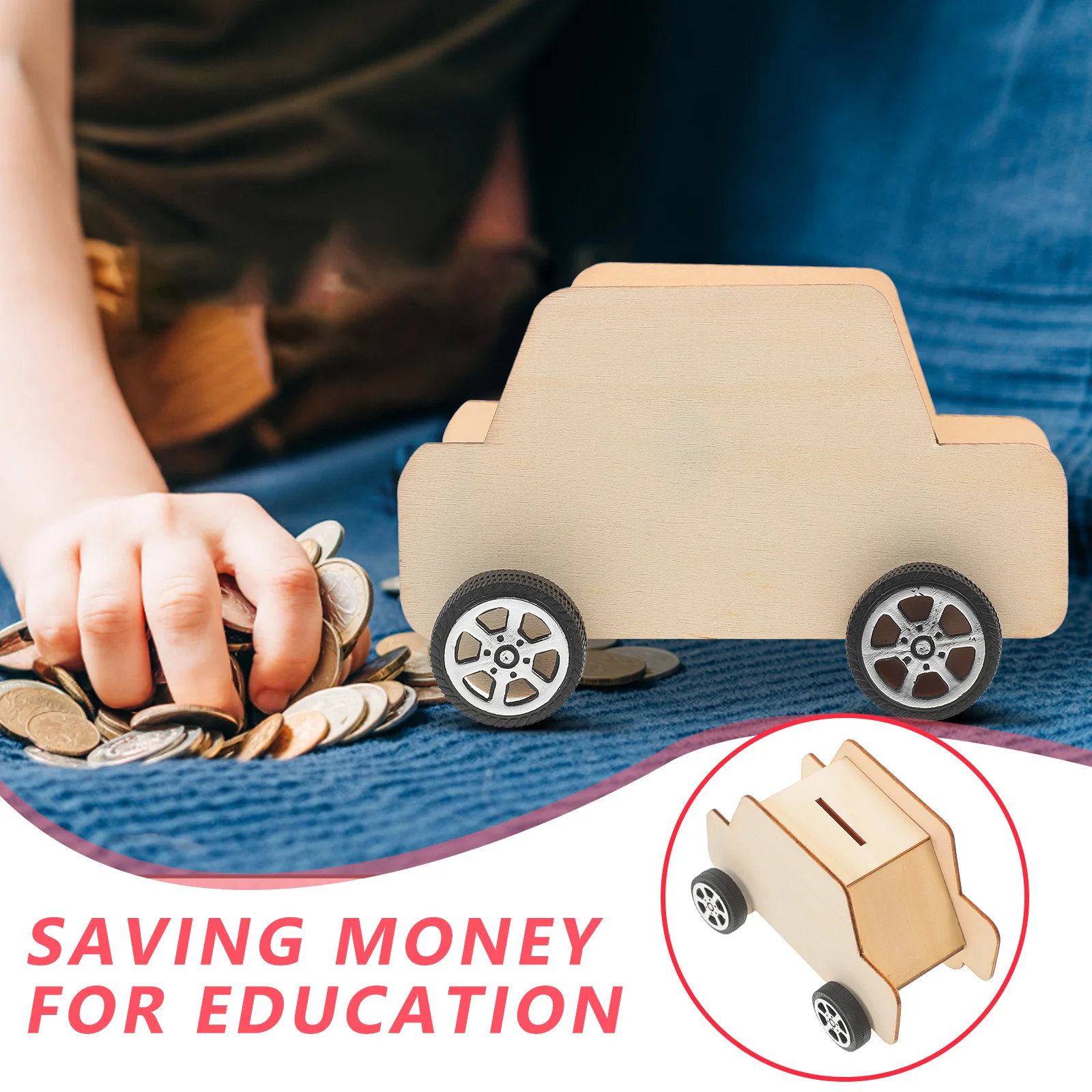 5Pcs Wooden Car Shape Piggy Banks DIY Unfinished Kids Coin Saving Containers Money Boxes Craft Kids Bank Wooden Piggy Bank