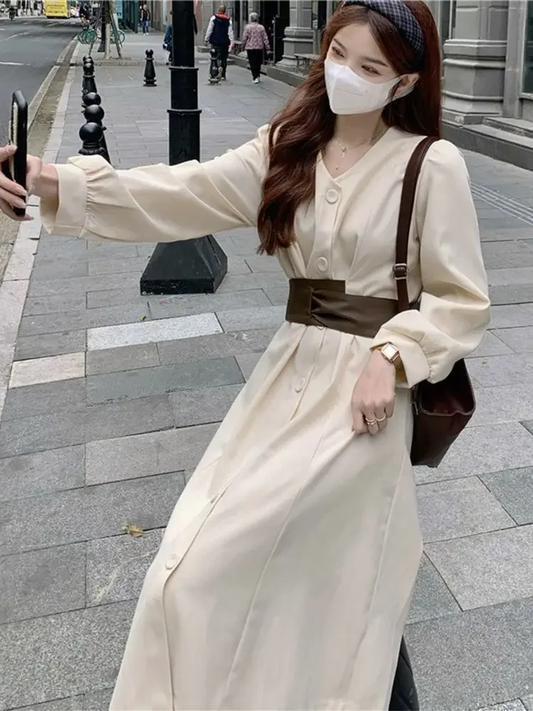 Temperamento stile interno Abito camicia dimagrante Abito da donna Stile di eroganza rinascamente Sensazione di fascia alta Pausa tè francese