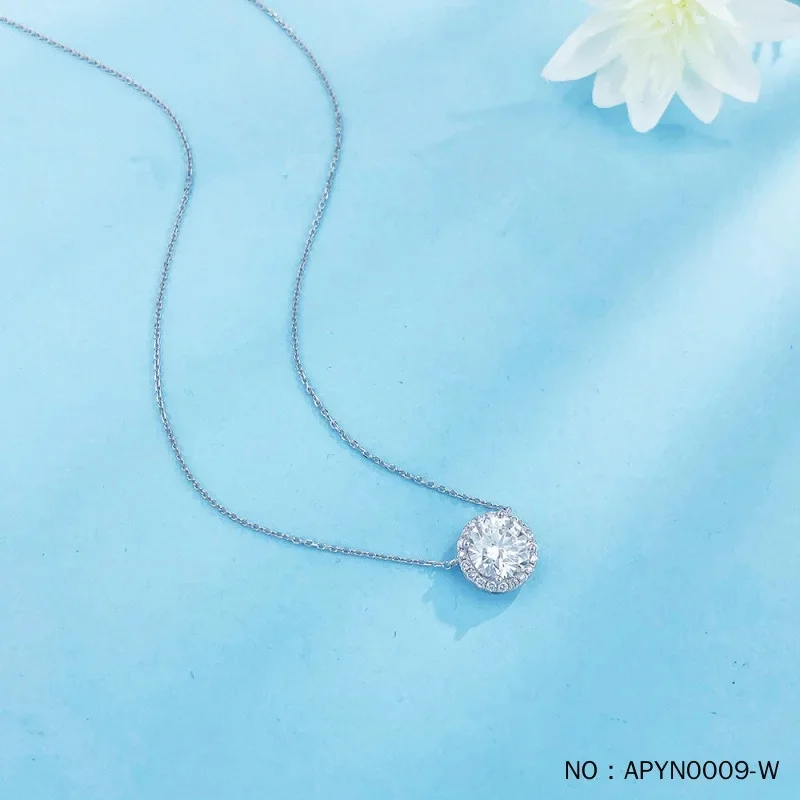 18K White Gold Round Lab Grown Diamond Necklace 2CT Main Stone With Side Stones Brilliant Unique Design for Women Luxury Gift