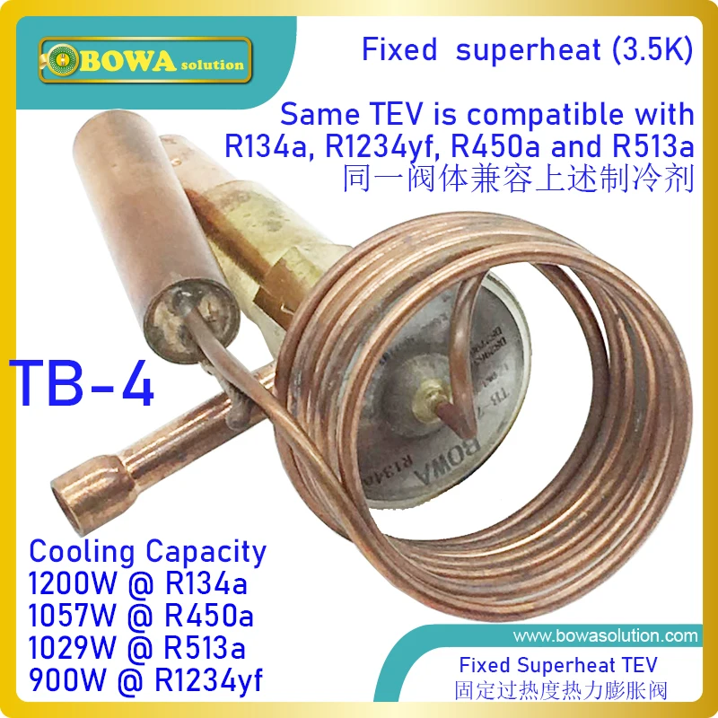 TB-4MC 1.2KW R134a fixed 3.5K SH TEV is installed in ice cream maker, milk cooling units or water chillers in high ambient temp.