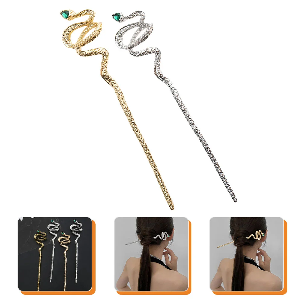 

2 Pcs Snake Hair Stick Pin Chopsticks for Women Womens Minimalist Jewelry Zinc Alloy Cosplay Accessories Miss Chinese Long